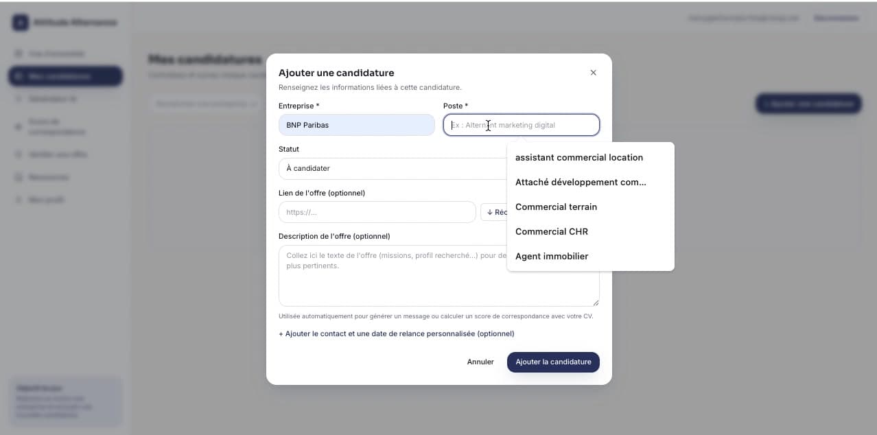 Formulaire d'ajout d'une candidature