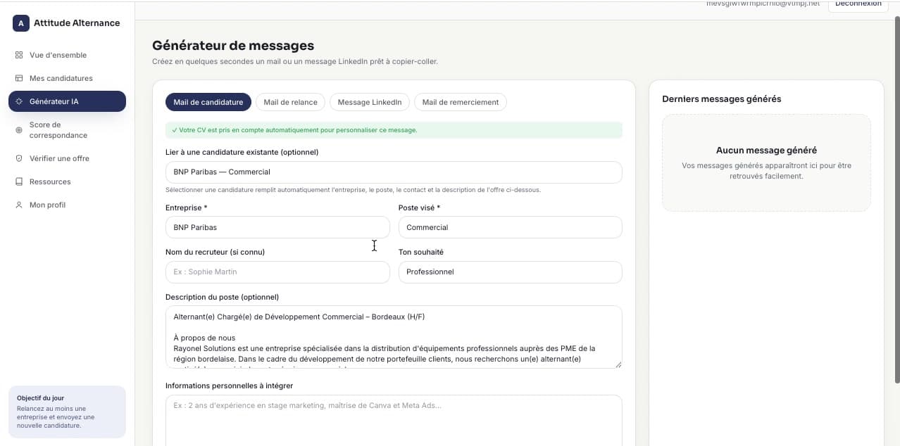 Formulaire de génération de message
